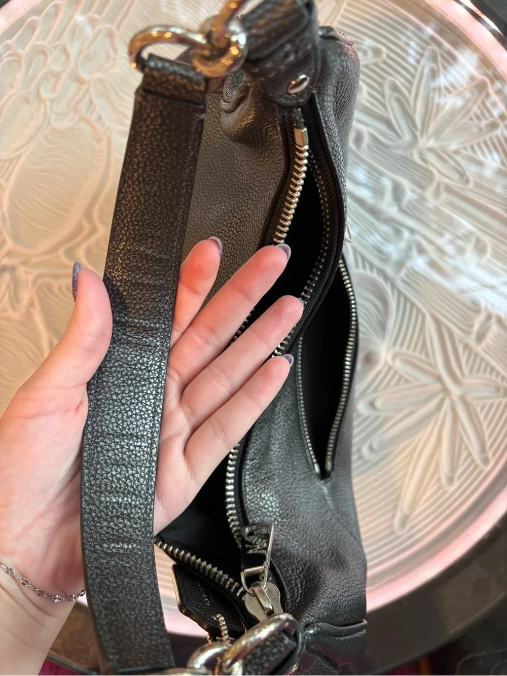 Coach Silver gray Pebbled Leather Hobo Shoulder Bag